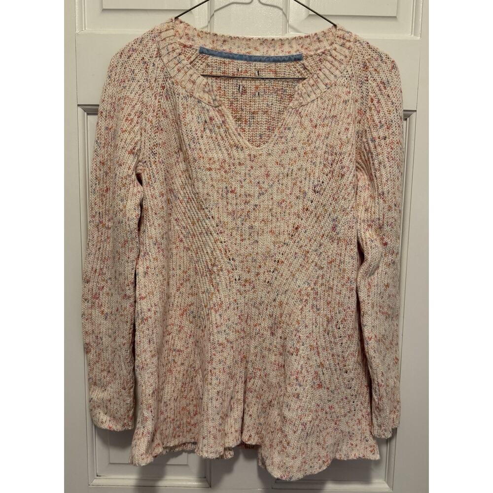 Nic+Zoe Speckled Knit Sweater Women S Cream Boho Cotton Blend MISSING NECK TAG